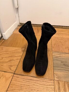 Women's Black Suede Stretch Ankle Booties with Side Zip